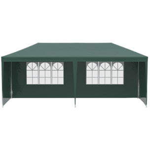 Tonnelle barnum 6 x 3 m 4 parois latérales amovibles 2 fenêtres acier PE vert