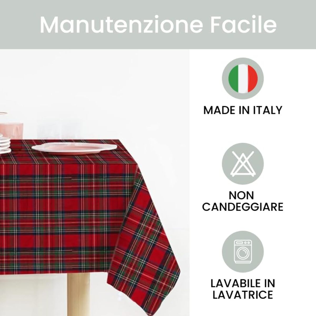 Runner natalizio rettangolare in cotone tartan con lurex, elegante decorazione per tavola delle feste, design scozzese raffinato e luminoso, resistente e pratico, facile da lavare, ideale per pranzi e cene natalizie, Made in Italy