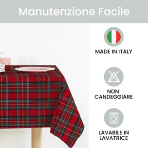 Runner natalizio rettangolare in cotone tartan con lurex, elegante decorazione per tavola delle feste, design scozzese raffinato e luminoso, resistente e pratico, facile da lavare, ideale per pranzi e cene natalizie, Made in Italy