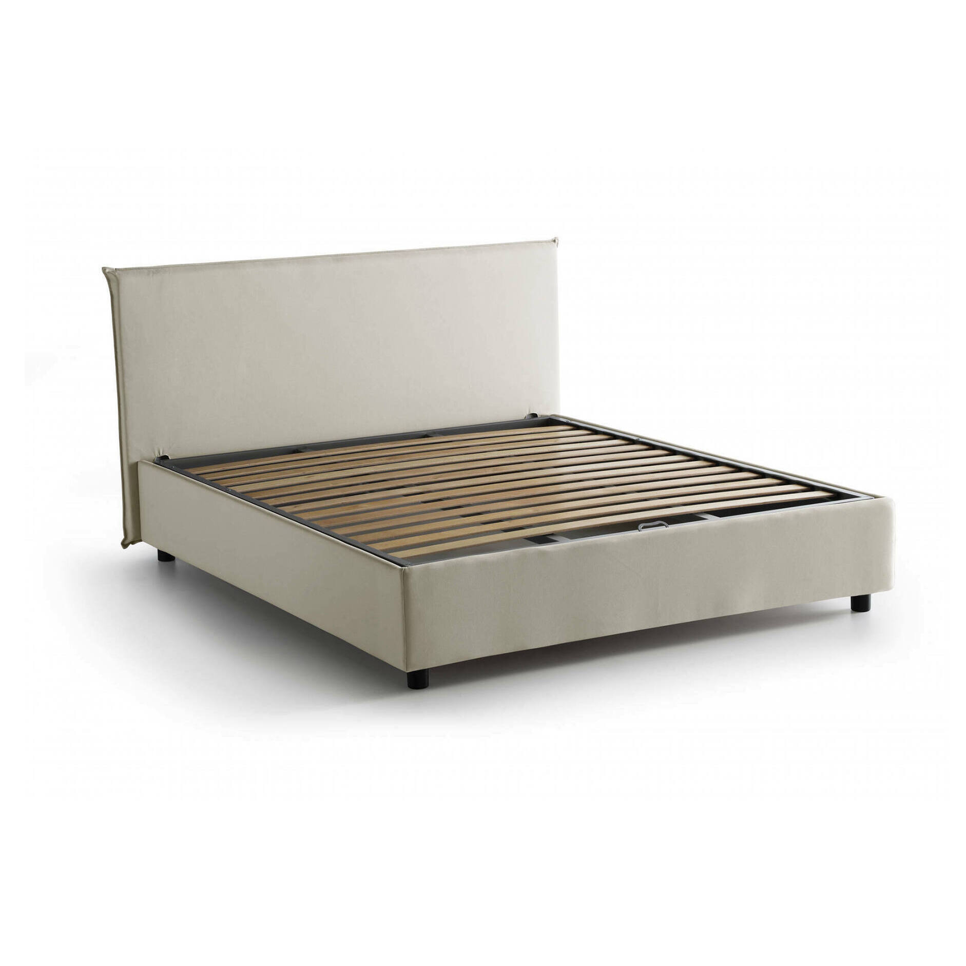 Letto matrimoniale Berenice, Letto contenitore con rivestimento in tessuto, 100% Made in Italy, Apertura frontale, adatto per materasso Cm 140x200, Beige