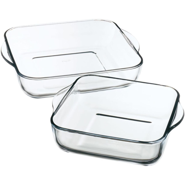 Lot de 2 plats à four carré en verre 22cm et 28cm CRISTAL
