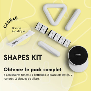 Kit Fitness 4 Accessoires avec Kettlebell, Haltères, Poignets de Musculation, Disques et Bande Élastique