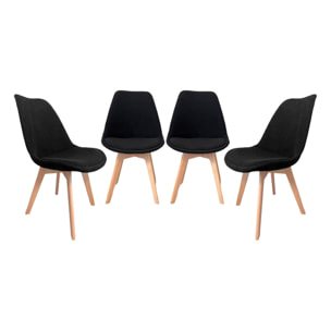 Lot de 4 chaises scandinaves revêtement velours côtelé noir. pieds bois de hêtre - Nils