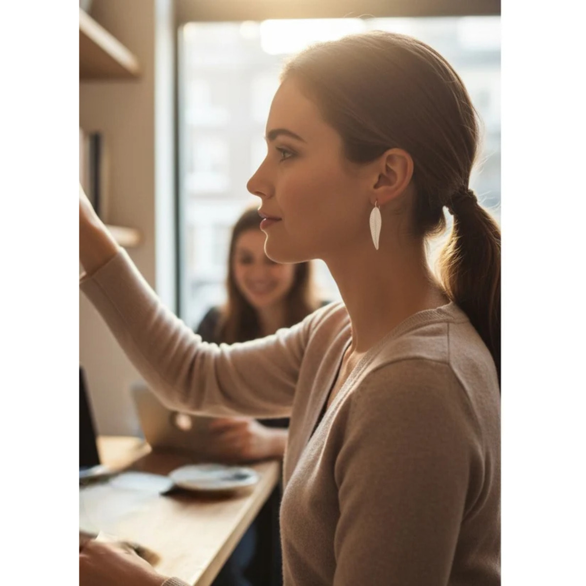 Pendiente plata hoja gancho plata