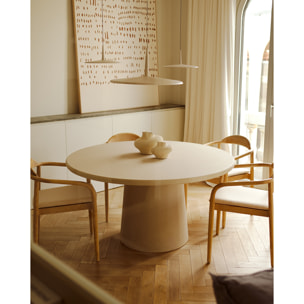 Table de salle à manger ronde en microciment ton beige en différentes tailles