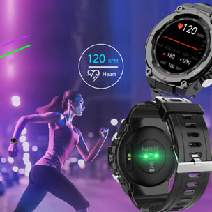 Smartwatch Q666K con batteria da 600mAh a lunga durata. Monitor cardiaco e della pressione sanguigna, sommergibile.