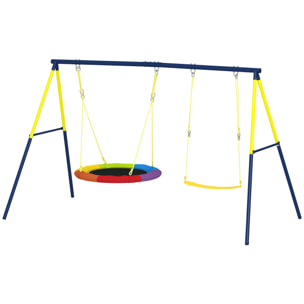 Balançoire portique pour enfant 3 à 8 ans cadre acier jaune bleu