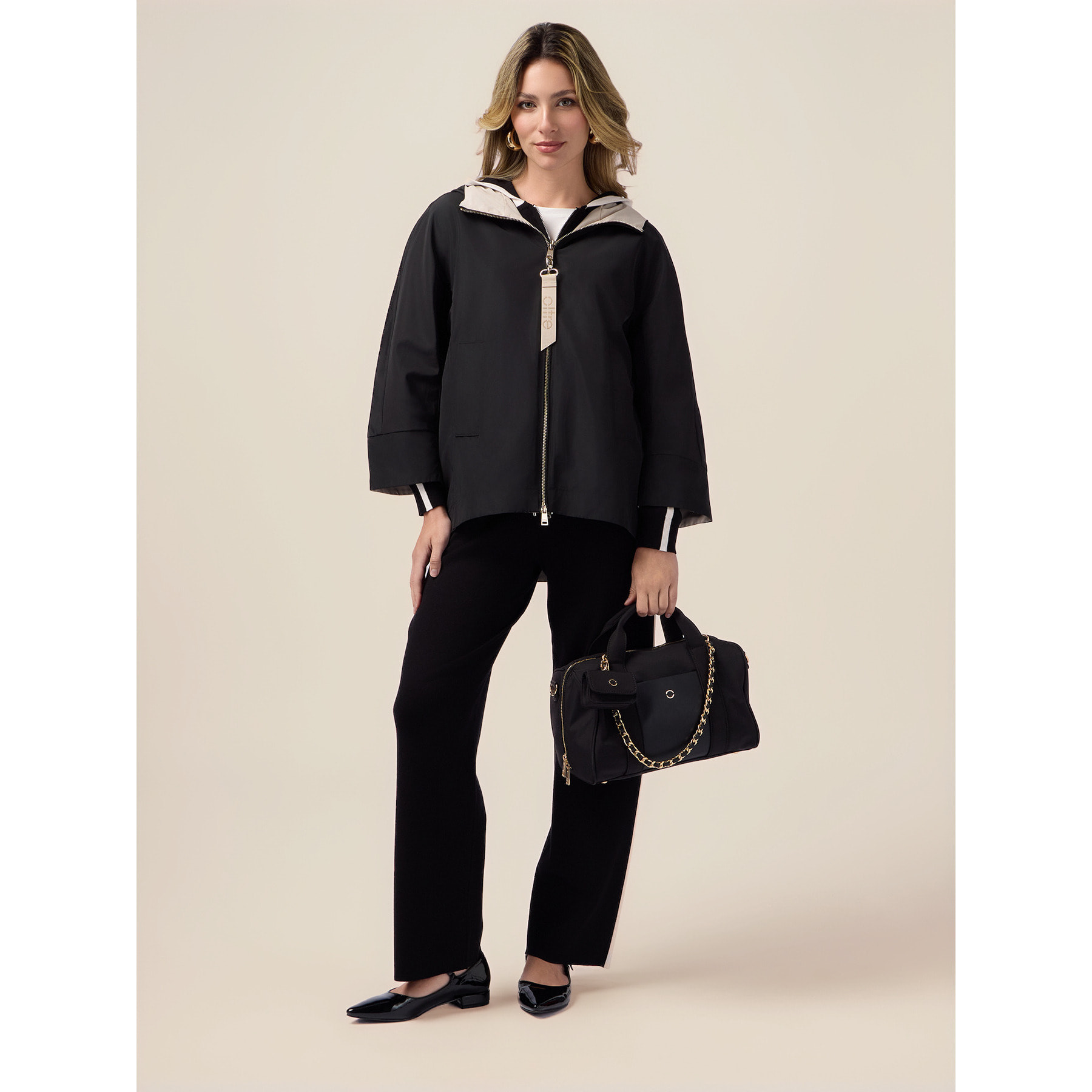 Oltre - Pantalones de punto con perfiles en contraste - Negro