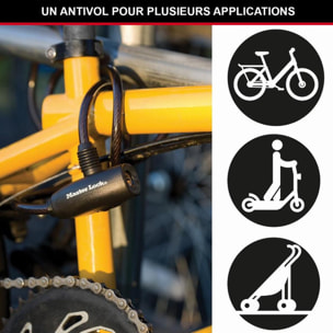 Câble antivol à clé MASTERLOCK L1,8 m et x 8 mm de diamètre - noir - 8126EURDPRO