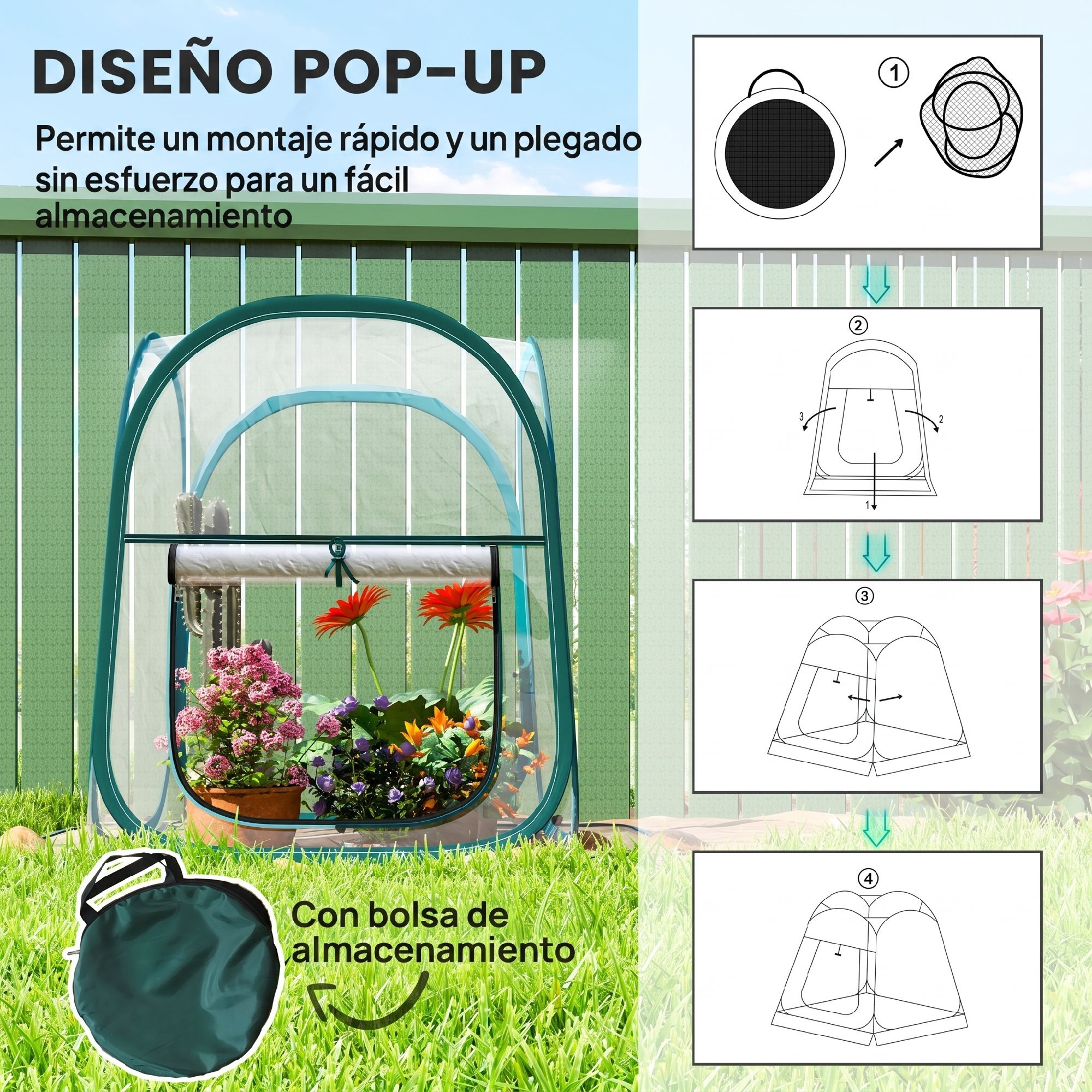 Mini Invernadero Plegable Pop-up, Invernadero Exterior Transparente con Puerta Enrollable y Cubierta de Plástico, Contraviento, para Cultivar Plantas, Flores, 70x70x80 cm, Transparente