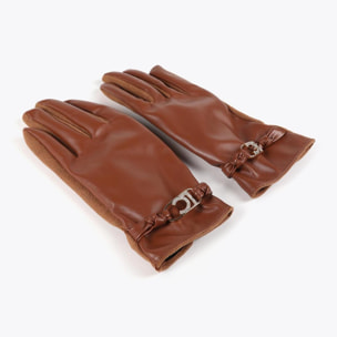 Guanti effetto pelle con bracciale logo ovale