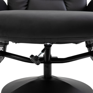 Sillón de Salón con Otomana Reposapiés Tapizado en PU Sillón Relax Reclinable hasta 145° y Giratorio 360° con Respaldo Ajustable para Salón Dormitorio Oficina 81x81x105 cm Negro