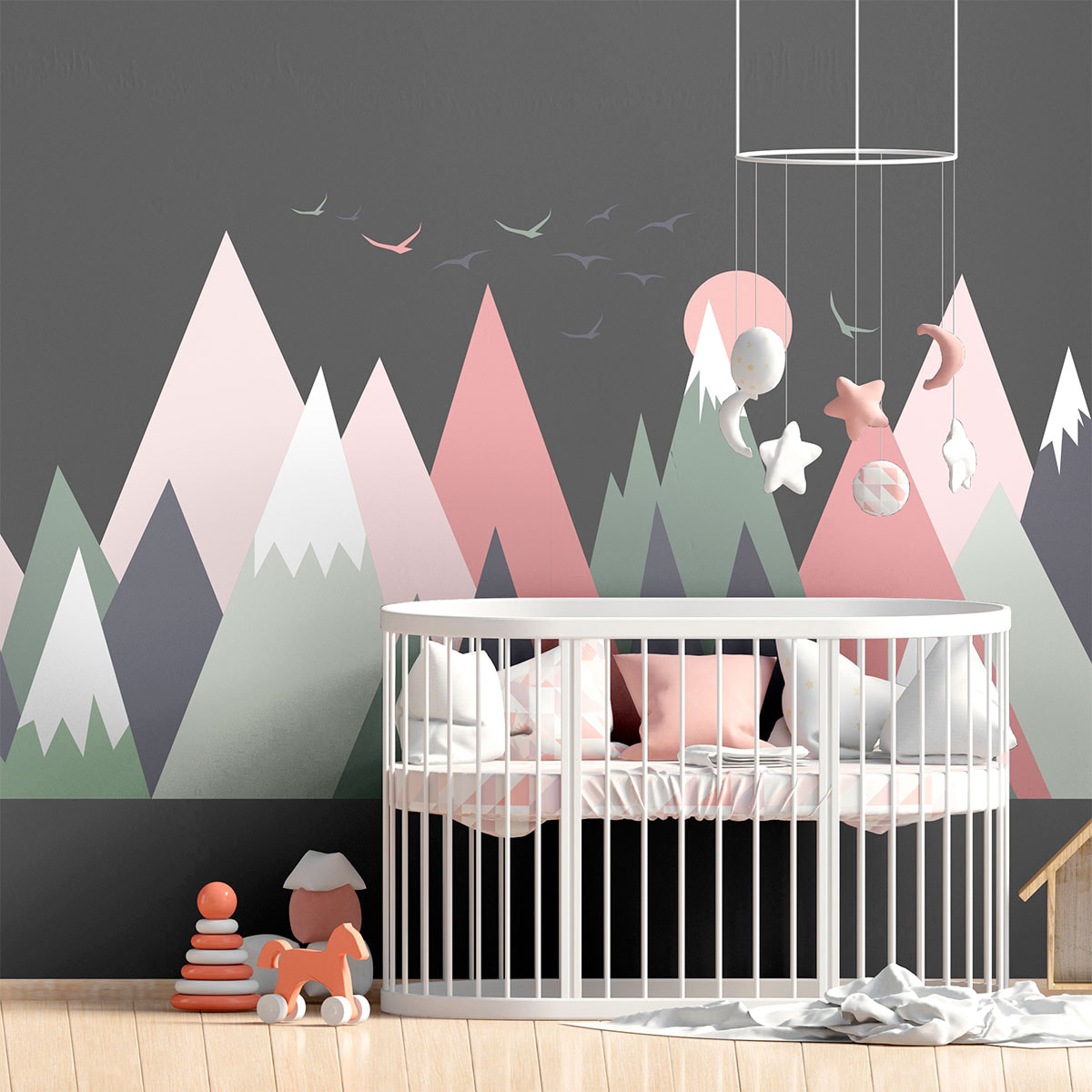 Stickers muraux enfants - Décoration chambre bébé - Autocollant Sticker mural géant enfant montagnes scandinaves ODEKA