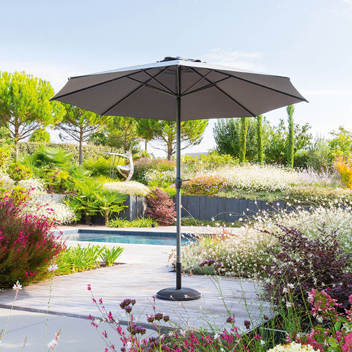 Parasol droit rond "Loompa" ardoise 3m en aluminium