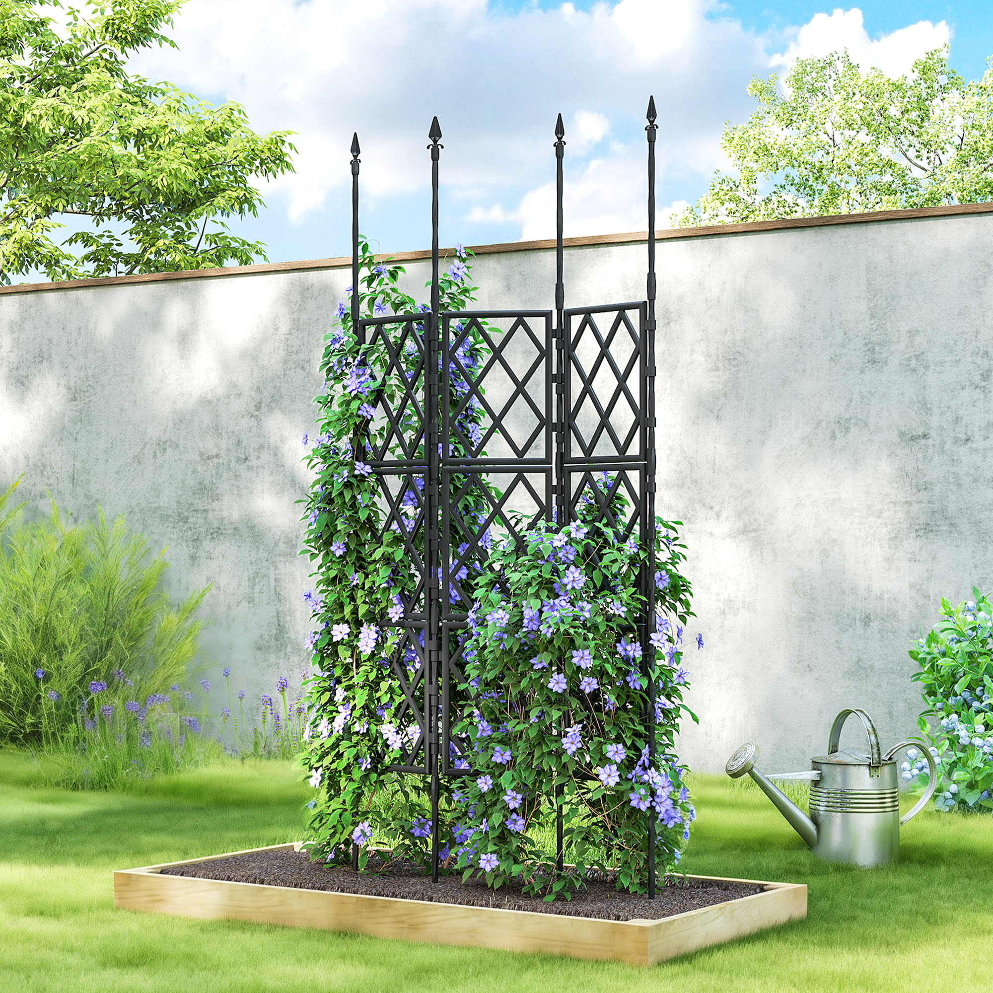 Treillis de jardin pliable pour plantes grimpantes métal noir