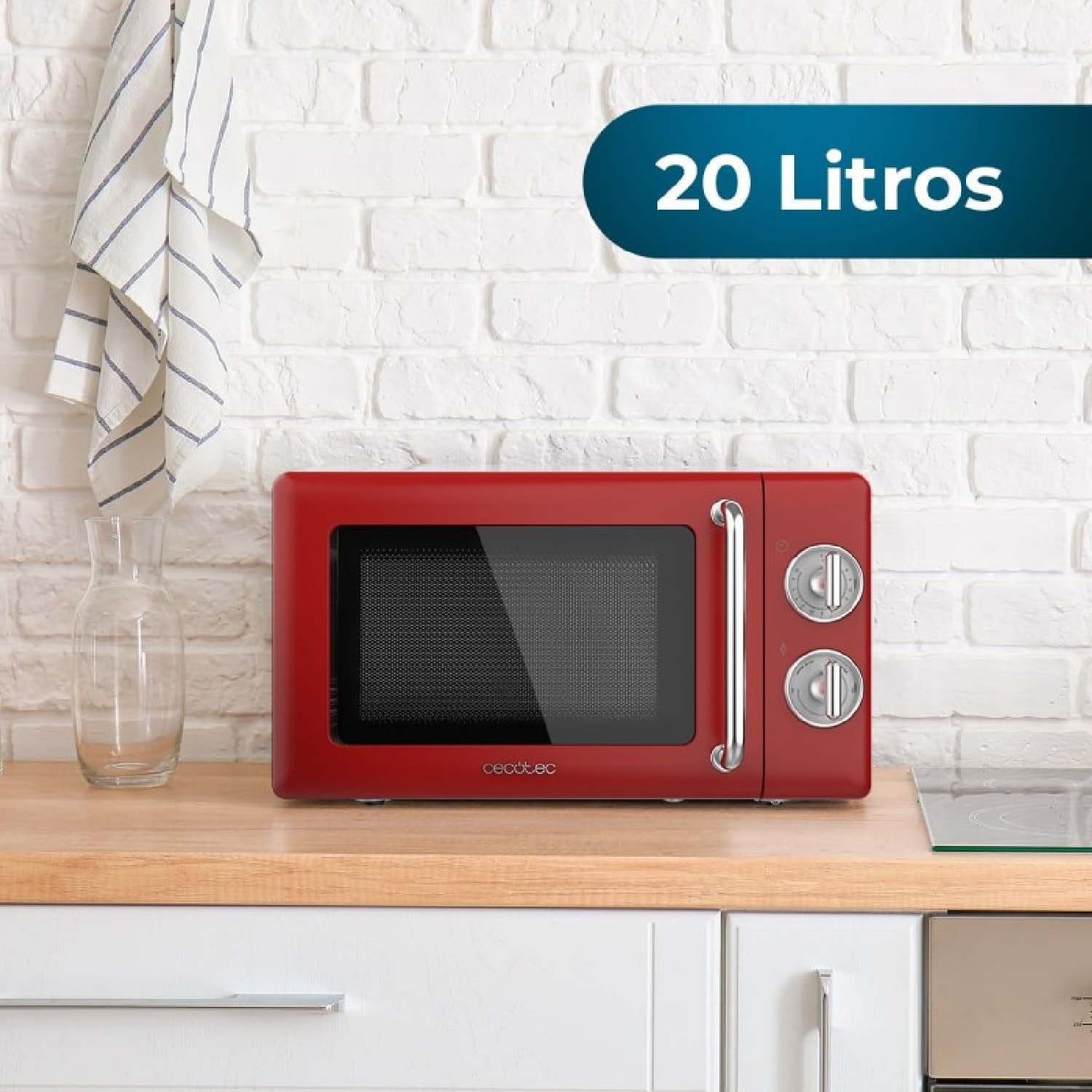 Cecotec Microondas Mecánico de 20 L Proclean 3010 Retro Red. 700 W en 6 Niveles