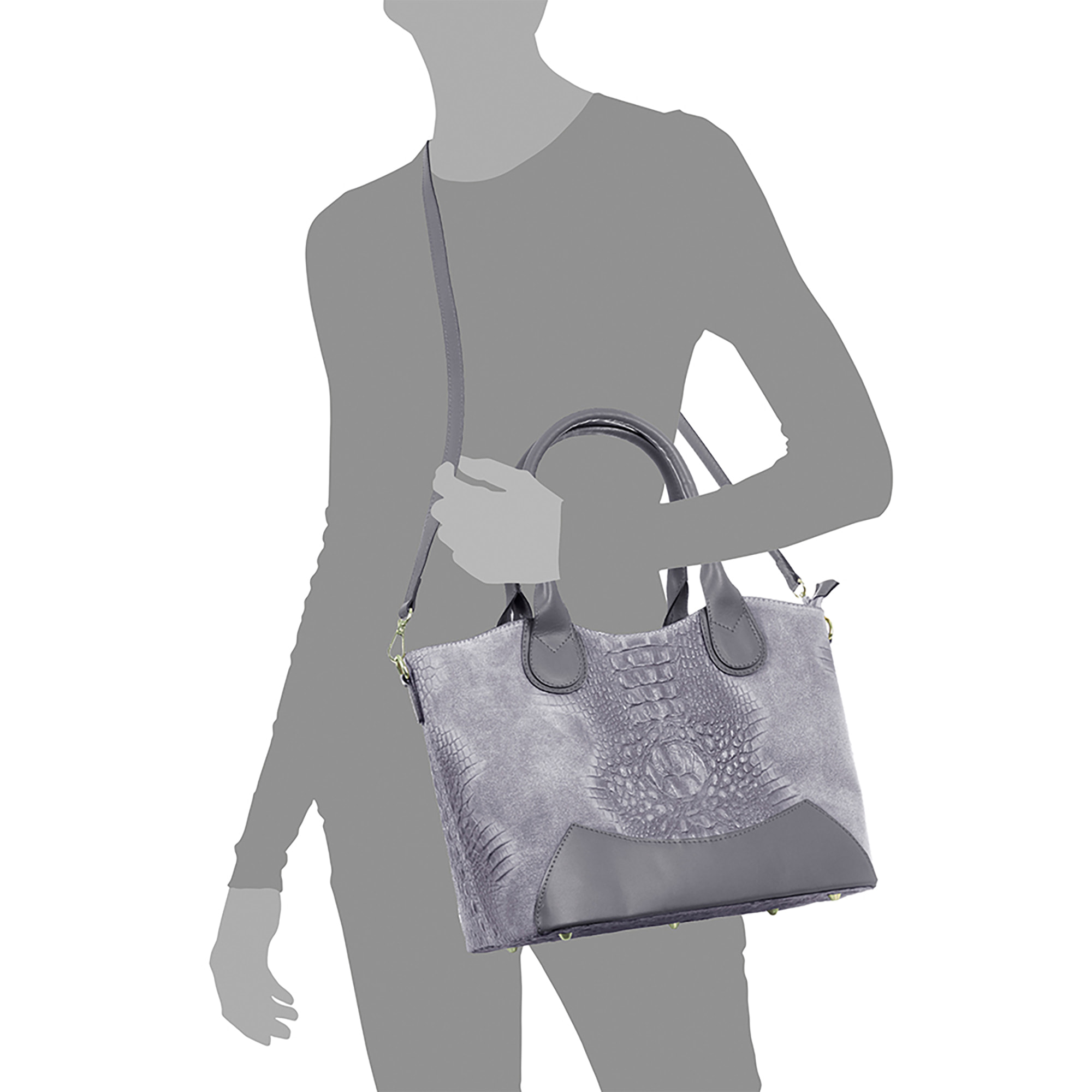 Vercurago Borsa tote Donna.Pelle autentica Camoscio Inciso Coccodrillo Ruga