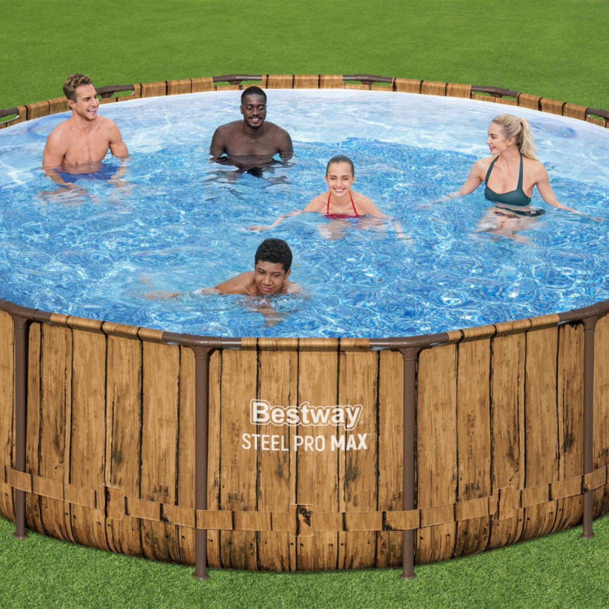 Bestway Piscine hors sol Ronde Power Steel Swim Vista Motif bois 488 x 122 cm