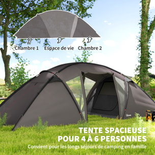 Tente camping 6 places - tente tunnel familiale - imperméabilité 3000mm - dim. 6,15 x 2,35 x 1,95 m - sac inclus - gris
