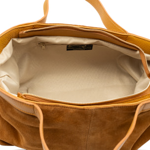 Bassignana Bolso Tote Mujer. Piel auténtica Gamuza con detalles Dollaro.