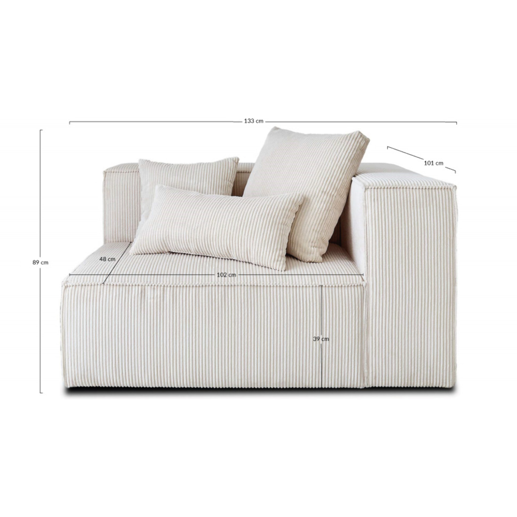 Colombine - module d'assise droit - en velours côtelé - Beige