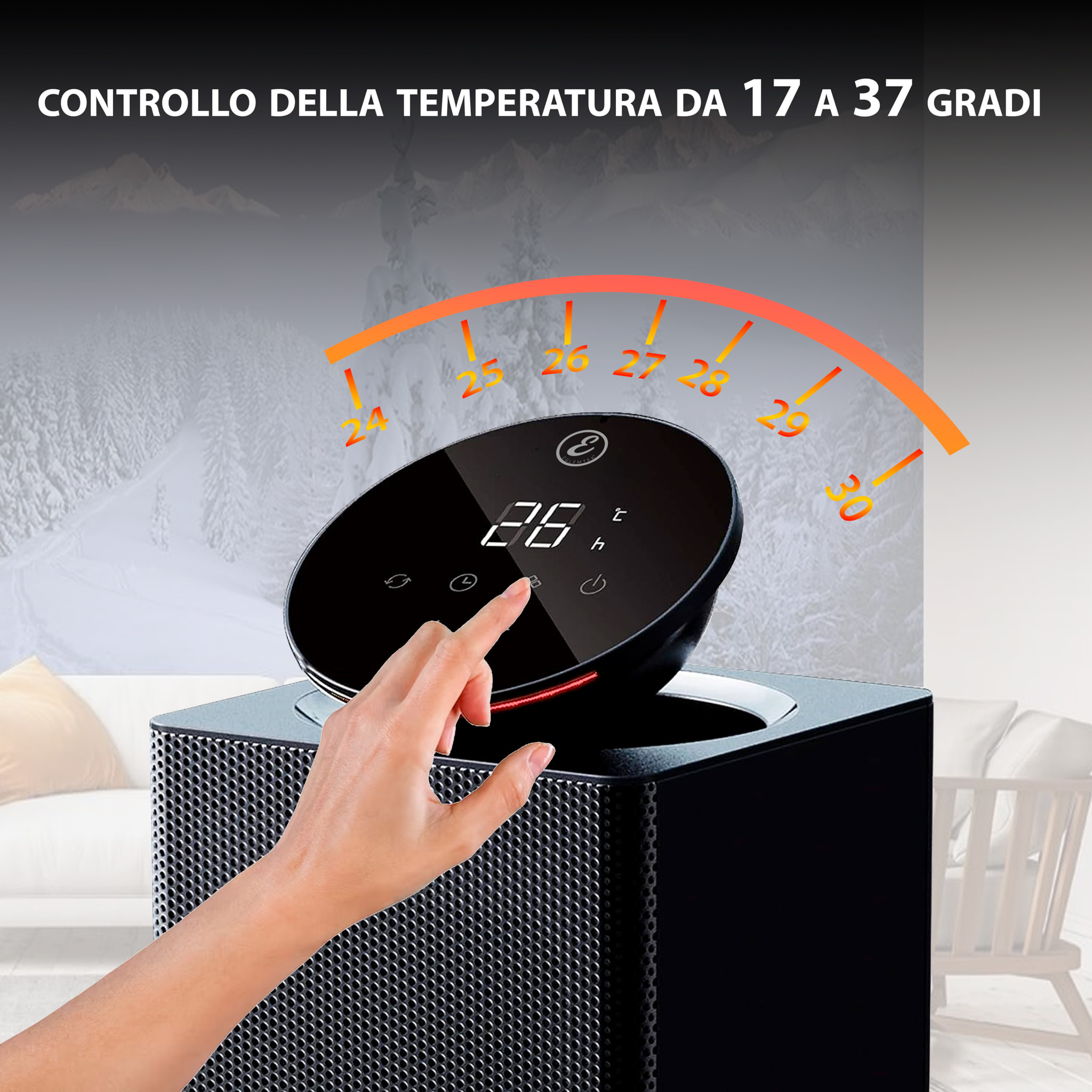 Termoventilatore Ceramico 2000w Basso Consumo Stufa Elettrica Regolabile Timer Oscillazione 90° 3 Modalità Protezione Surriscaldamento Ribaltamento