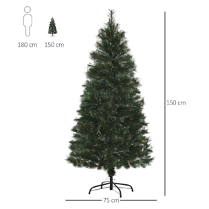 HOMCOM Árbol de Navidad 150 cm Artificial con 219 Agujas de Pino de PVC Ignífugo Base Plegable y Soporte de Acero Montaje Rápido Decoración Navideña para Interiores Verde