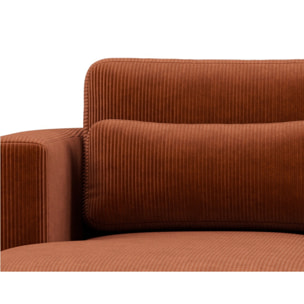 Mahina - canapé d'angle gauche 4 places convertible avec coffre en velours côtelé - Terracotta