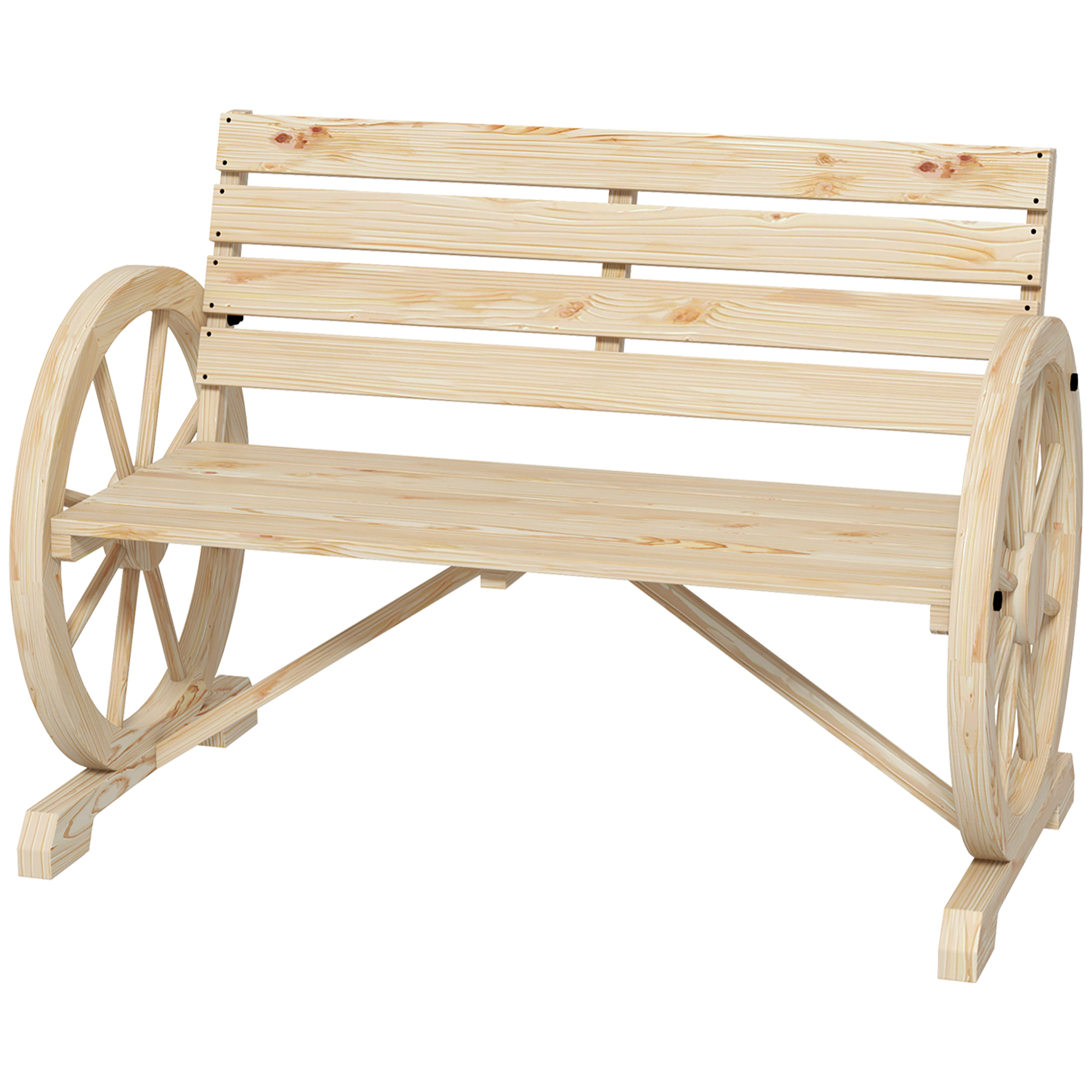 Banc de jardin 3 places accoudoirs Roues Charette en bois naturel