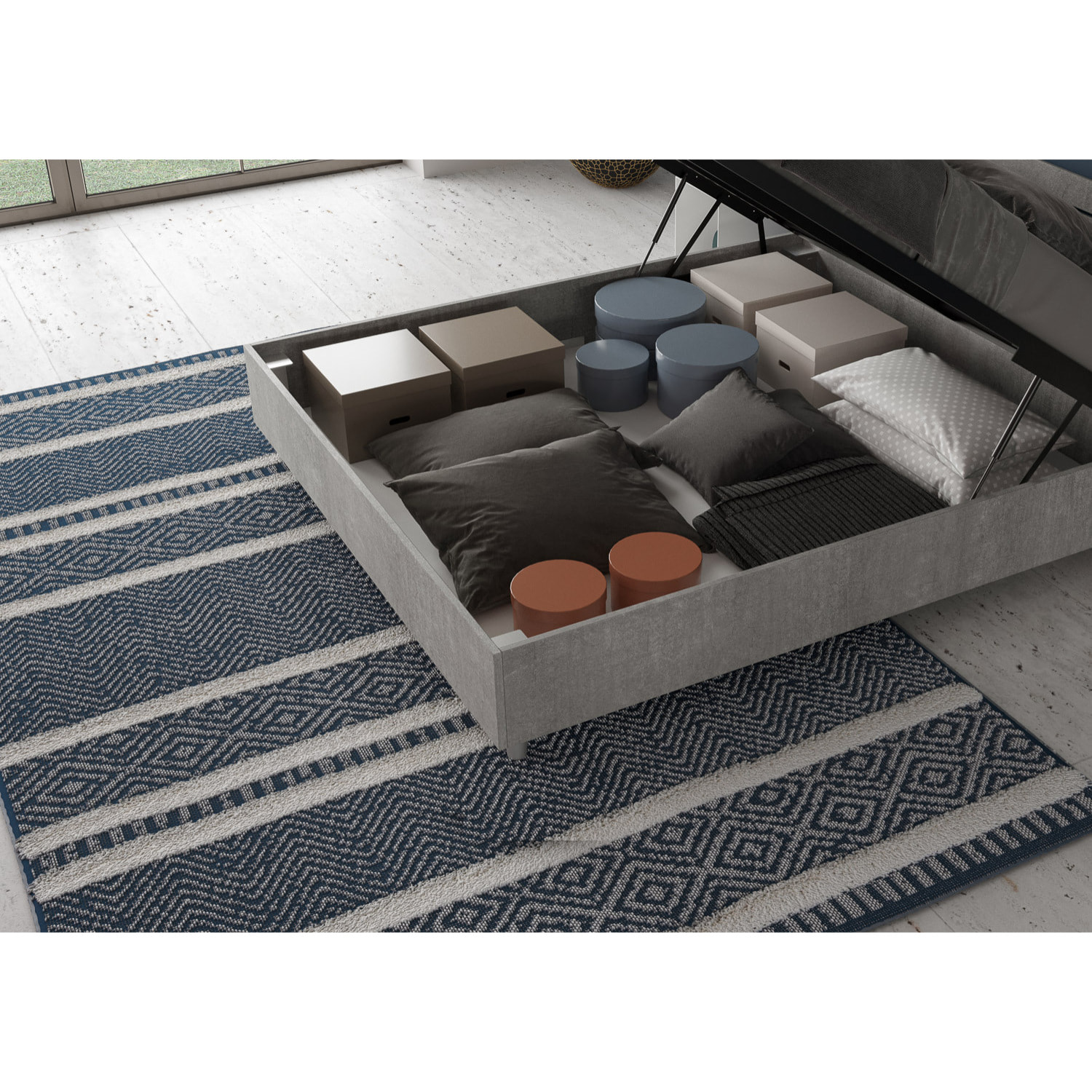 Cama con almacenaje 160x200 cemento Nuamo