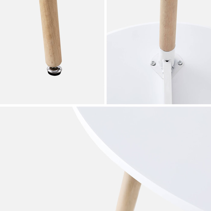 Table à manger blanche ronde Ø80cm MDF et bois de hêtre - Hedvig
