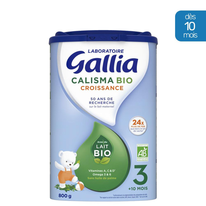 Lait en poudre Bio Calisma Croissance 3 (800g) - Gallia de 12 à 18 Mois