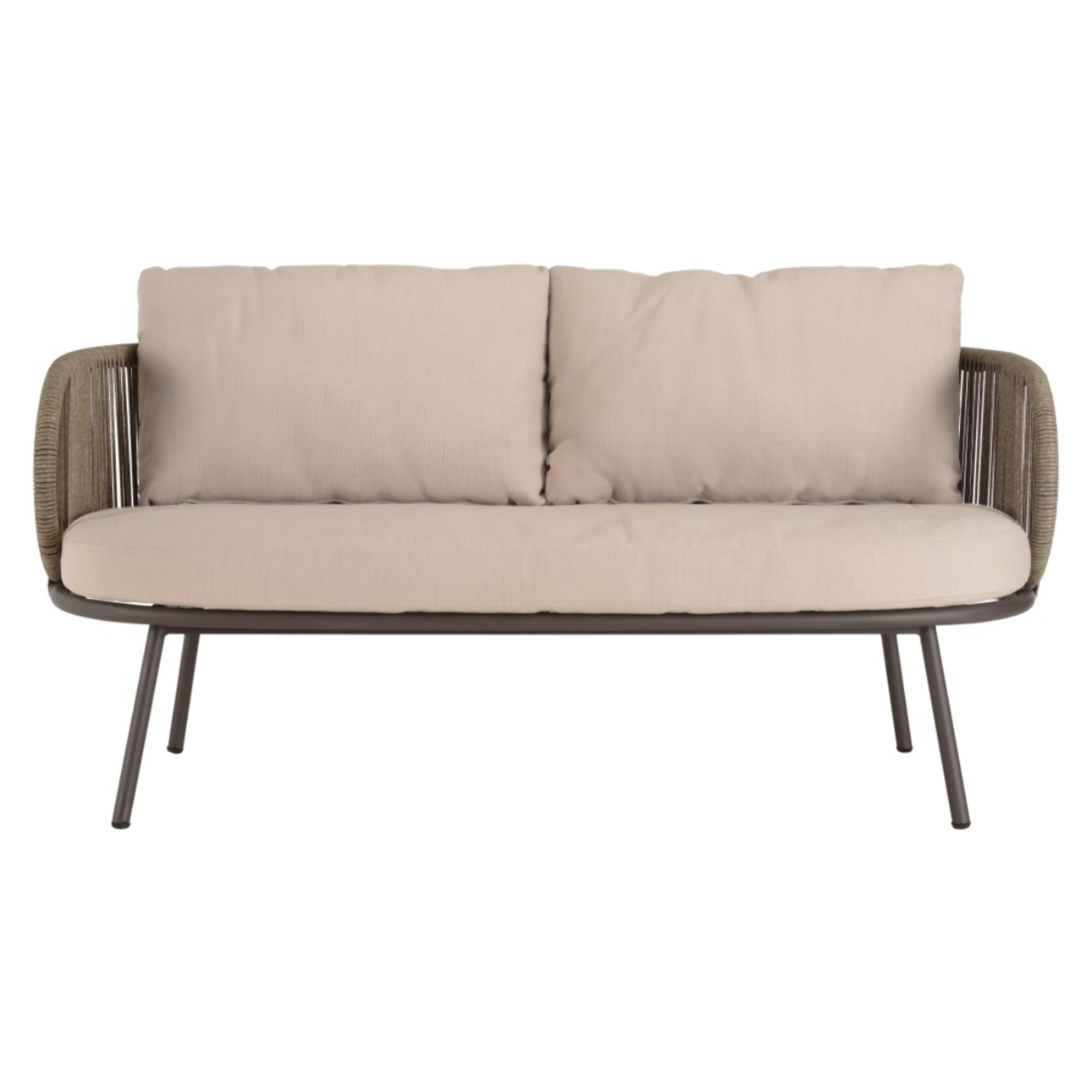 VICK - Salon de jardin 4 places en acier et cordage synthétique taupe