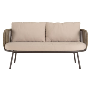 VICK - Salon de jardin 4 places en acier et cordage synthétique taupe