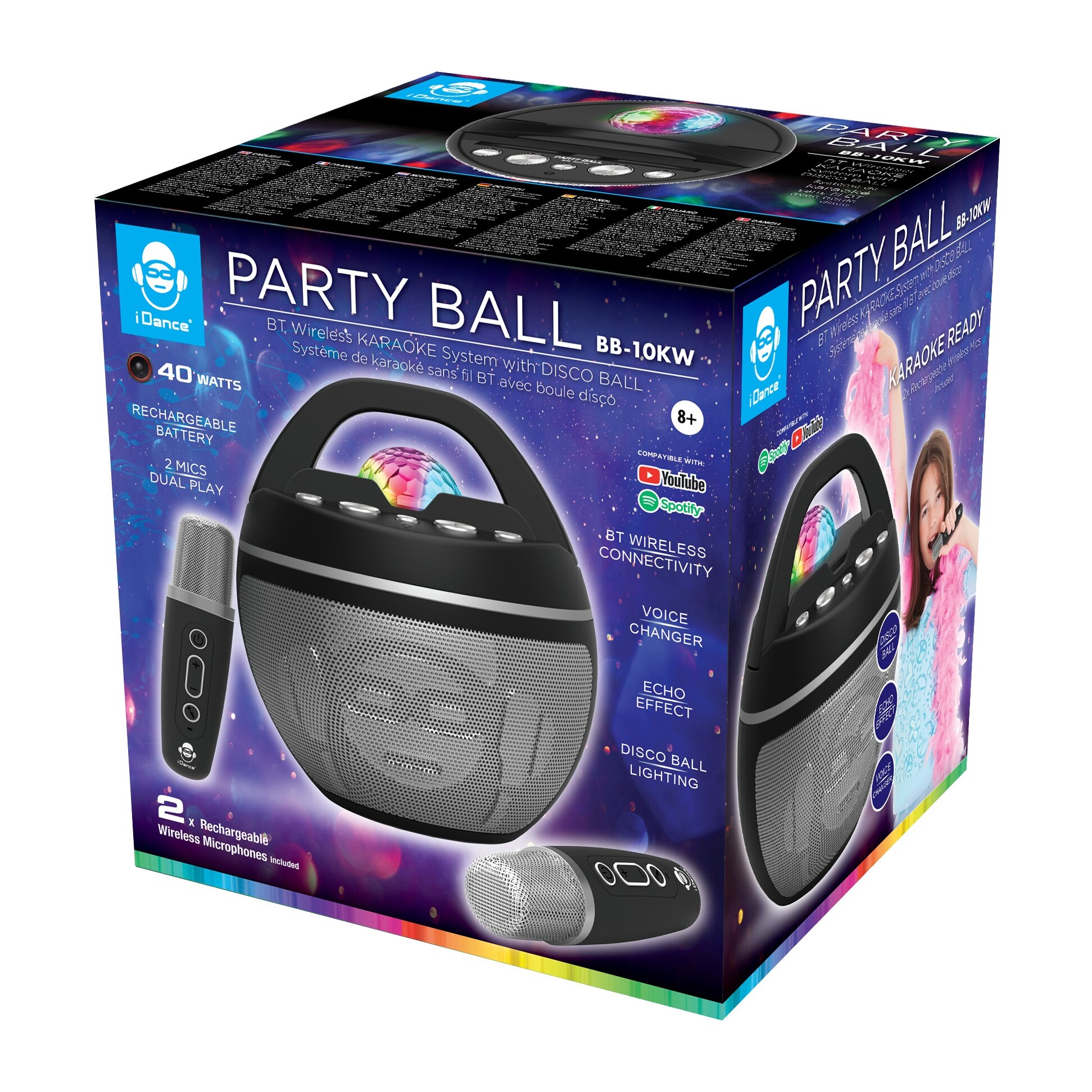 SPEAKER KARAOKE PARTY BALL 2 WIRELESS MICROS 40 WATT IDANCE