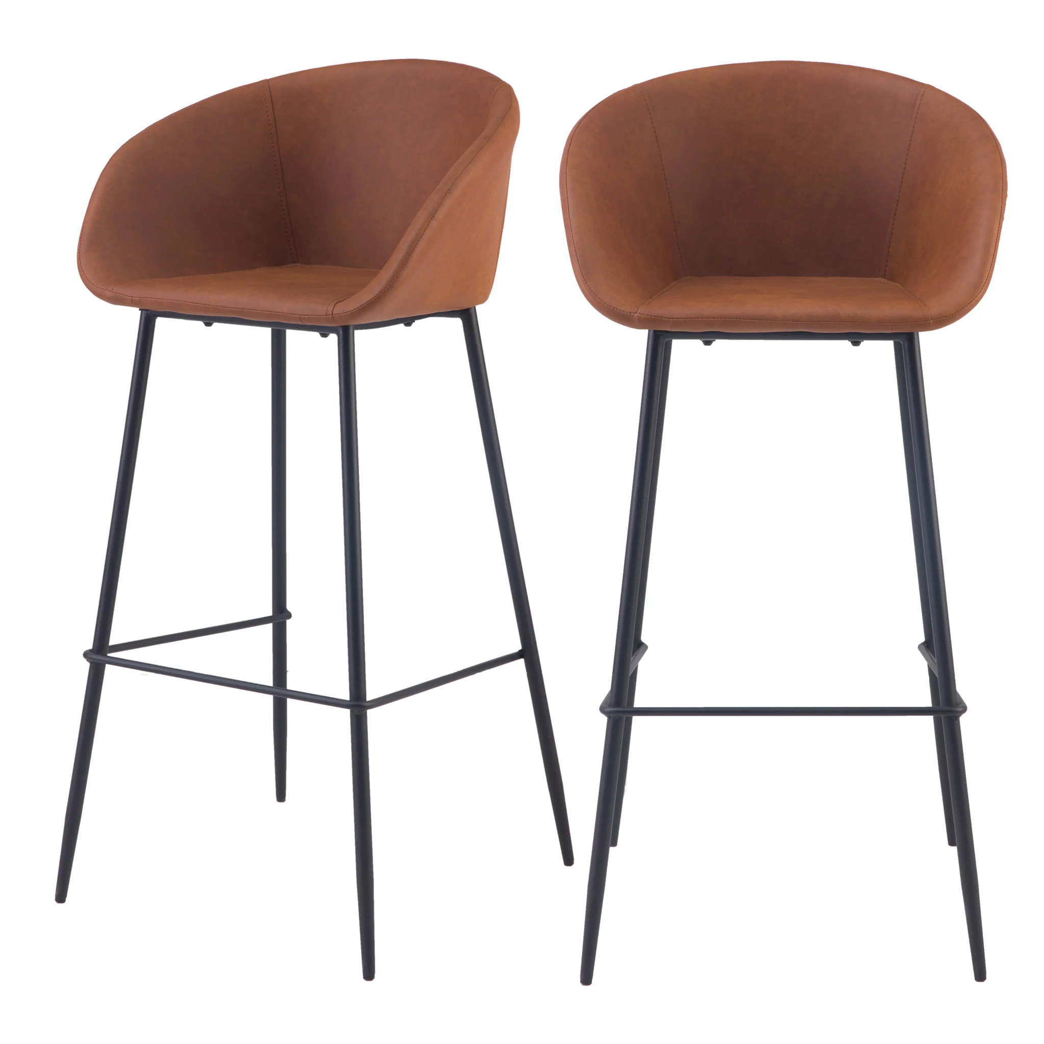Lot de 2 chaises de bar 75 cm en cuir synthétique marron - Kalba