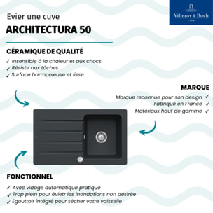 Evier 1 bac Architectura 50 Pure Black - Vidage automatique inclus