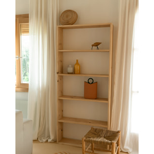 Estantería de madera maciza tono roble medio con 4 estantes Alto: 182 Largo: 80 Ancho: 20