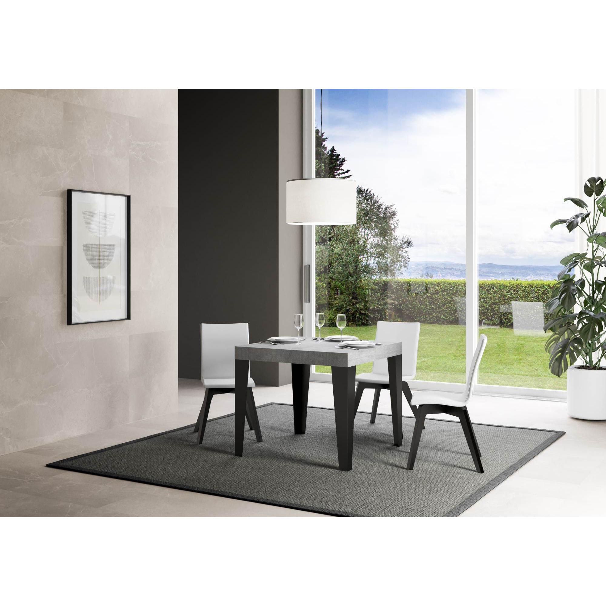 Table extensible 90x90/246 cm Flame Premium Gris Béton cadre Anthracite