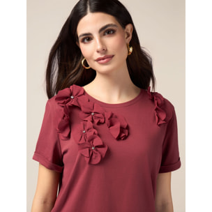 Oltre - Camiseta con aplicaciones florales - Burgundy