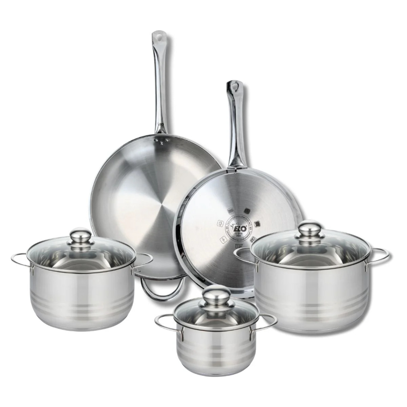 Ensemble de 2 Poêles de cuisson 28 et 32 cm et 3 faitouts 16, 20 et 24 cm Elo Profi Brillant