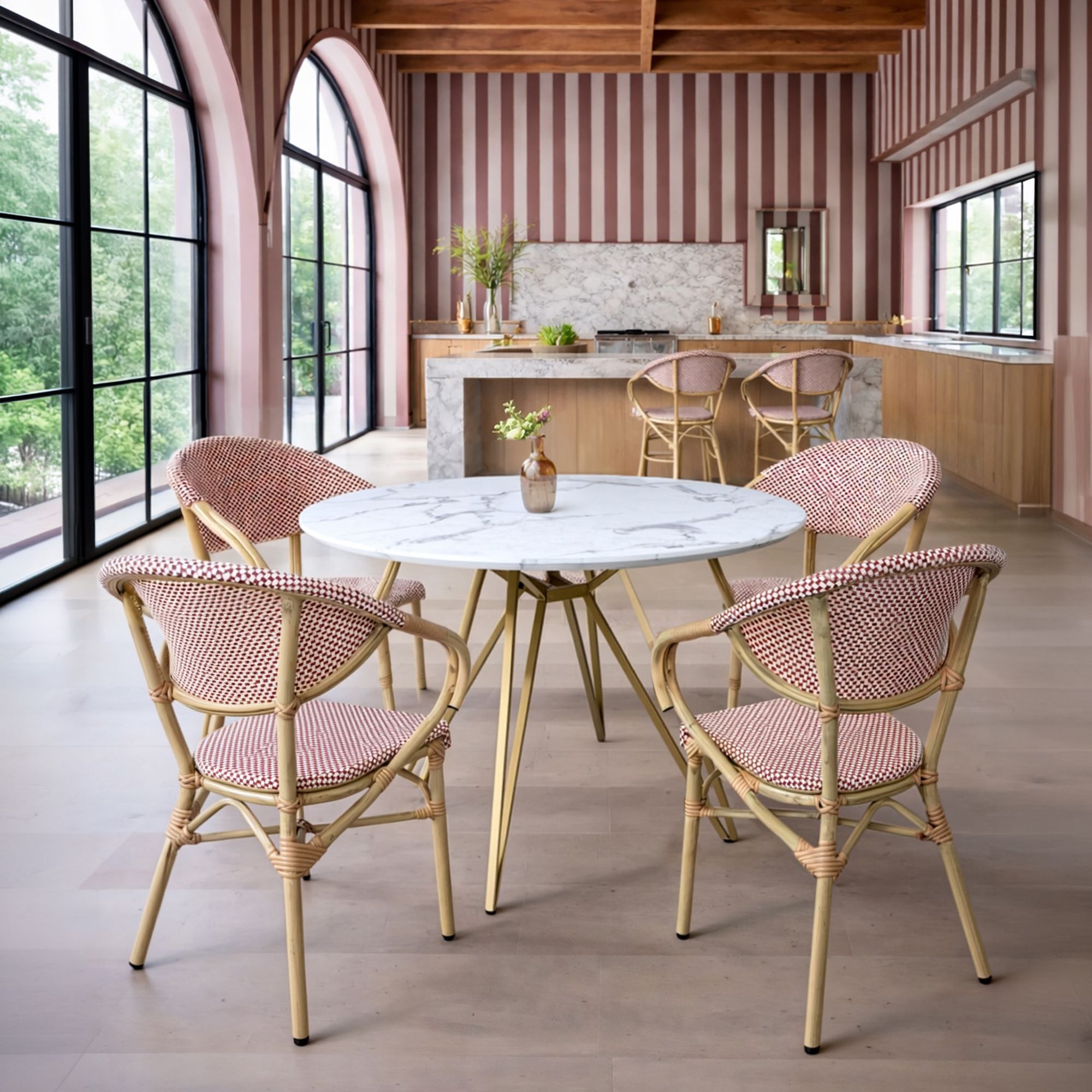 Lot de 2 fauteuils de table en aluminium et effet rotin rouge AMALFI