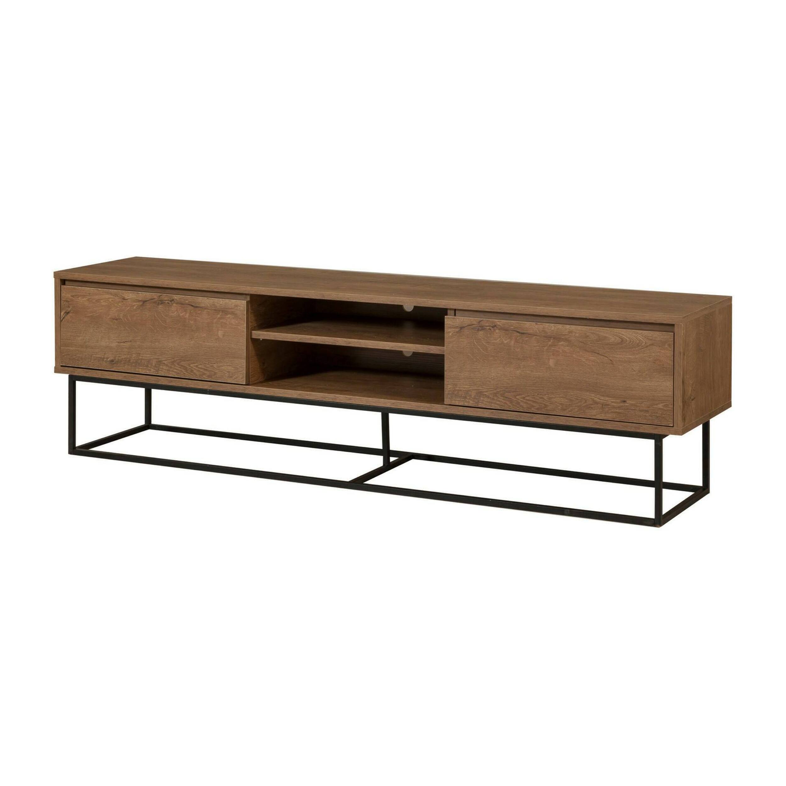 Mobile porta TV Corinna, Credenza da soggiorno, Armadio basso per TV, Base parete attrezzata, 180x40h50 cm, Noce e Nero