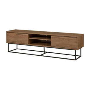 Mobile porta TV Corinna, Credenza da soggiorno, Armadio basso per TV, Base parete attrezzata, 180x40h50 cm, Noce e Nero