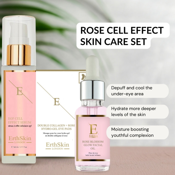 SERUM EFECTO CÉLULA EGF + Aceite facial con brillo de flor de rosa + Almohadillas dobles de colágeno para ojos