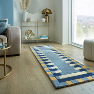 Tapis en laine de couloir KAI Bleu