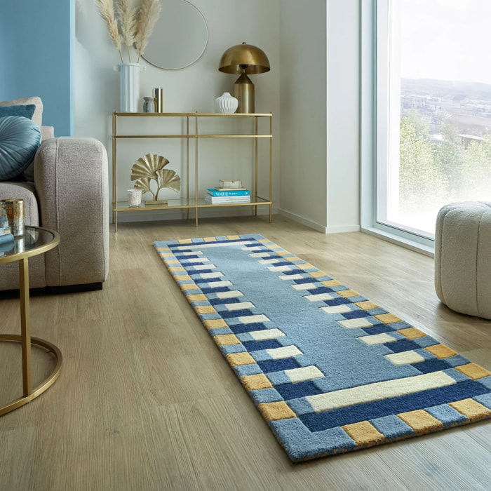 Tapis en laine de couloir KAI Bleu
