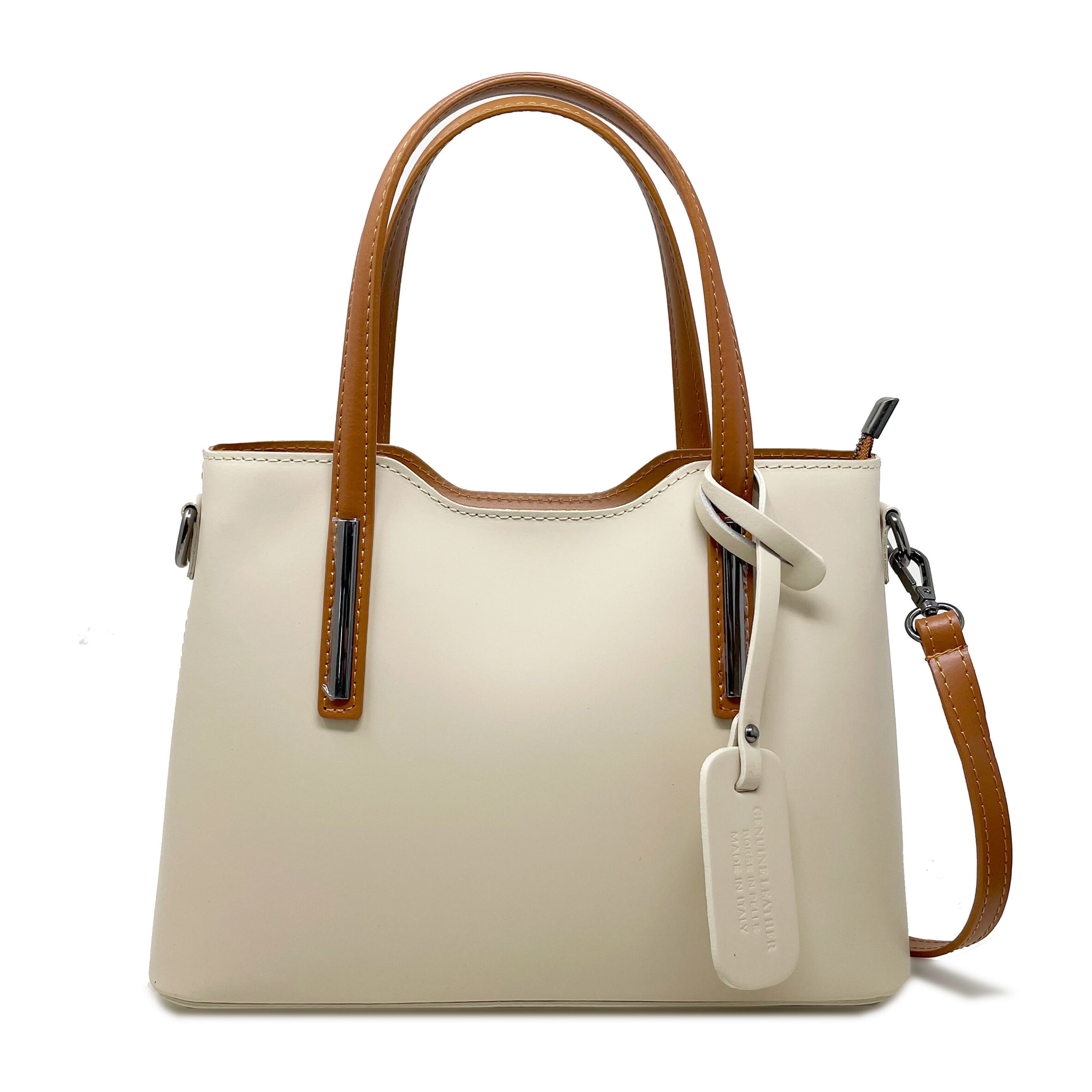 Chicca Borse - Borsa a Mano Donna in Vera Pelle - Colore Beige - Cuoio