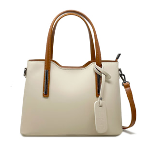 Chicca Borse - Borsa a Mano Donna in Vera Pelle - Colore Beige - Cuoio