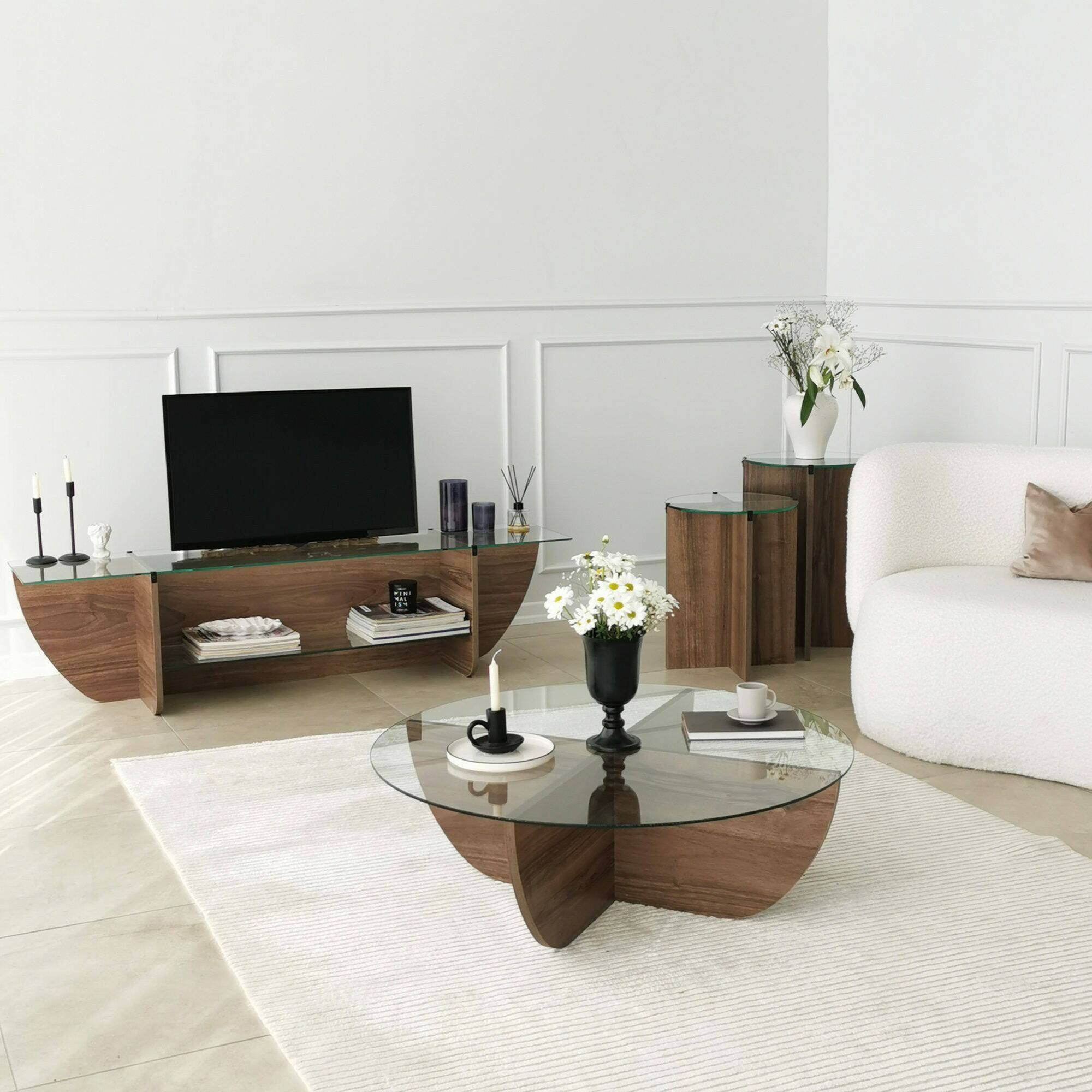 Mobile porta TV Kasuga, Credenza da soggiorno, Armadio basso per TV, Base parete attrezzata, 158x35h40 cm, Noce